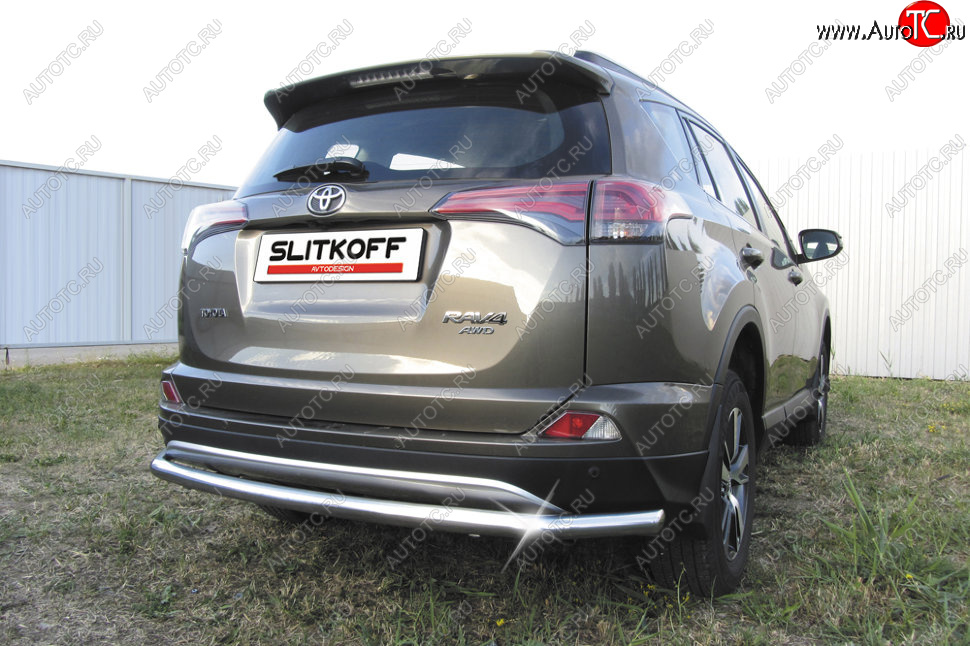 11 749 р. Защита заднего бампера Slitkoff (Ø57 мм, длинная)  Toyota RAV4  XA40 (2015-2019) 5 дв. рестайлинг (Нержавейка полированная)  с доставкой в г. Краснодар