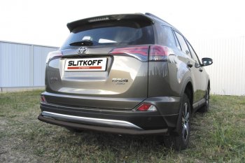 11 749 р. Защита заднего бампера Slitkoff (Ø57 мм, длинная)  Toyota RAV4  XA40 (2015-2019) 5 дв. рестайлинг (Нержавейка полированная)  с доставкой в г. Краснодар. Увеличить фотографию 2