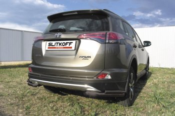 10 849 р. Защита заднего бампера Slitkoff (d57 и 42 мм, уголки) Toyota RAV4 XA40 5 дв. рестайлинг (2015-2019) (Нержавейка полированная)  с доставкой в г. Краснодар. Увеличить фотографию 2