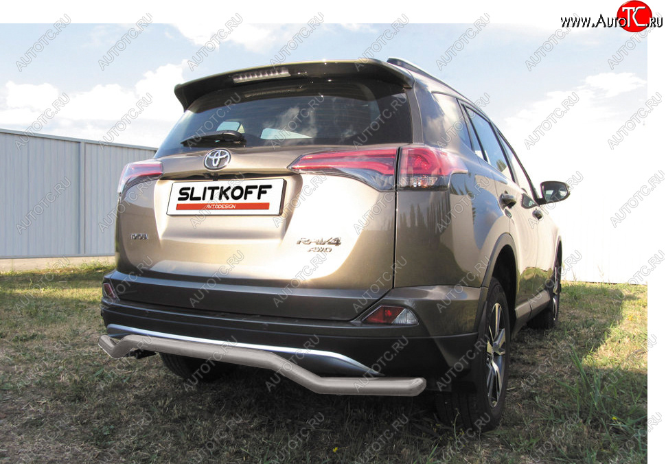 8 599 р. Защита заднего бампера Slitkoff (Ø57 мм, волна)  Toyota RAV4  XA40 (2015-2019) 5 дв. рестайлинг (Сталь с полимерным покрытием в цвет: серебристый)  с доставкой в г. Краснодар