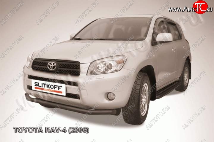 6 299 р. Защита переднего бампер Slitkoff  Toyota RAV4  XA305 (2005-2009) 5 дв. дорестайлинг (Цвет: серебристый)  с доставкой в г. Краснодар