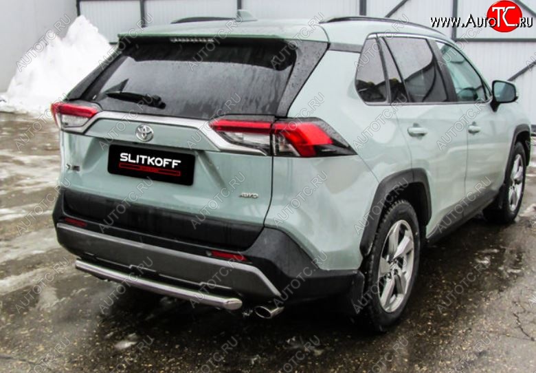 8 999 р. Защита заднего бампера Slitkoff (d57)  Toyota RAV4  XA50 (2018-2025) 5 дв. дорестайлинг (Нержавейка, Без окраски)  с доставкой в г. Краснодар