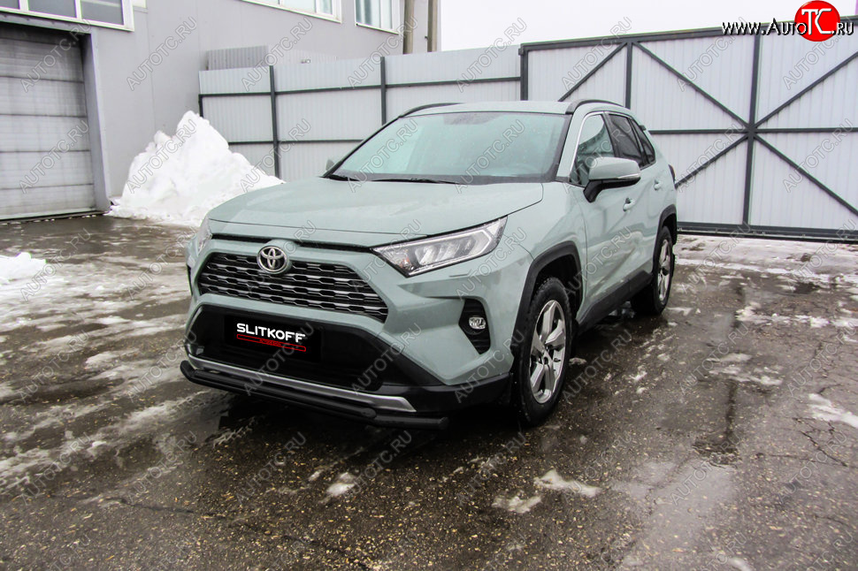 10 649 р. Защита переднего бампера Slitkoff (Ø57 и 42 мм) Toyota RAV4 XA50 5 дв. дорестайлинг (2018-2024) (Сталь с полимерным покрытием в цвет: черный)  с доставкой в г. Краснодар