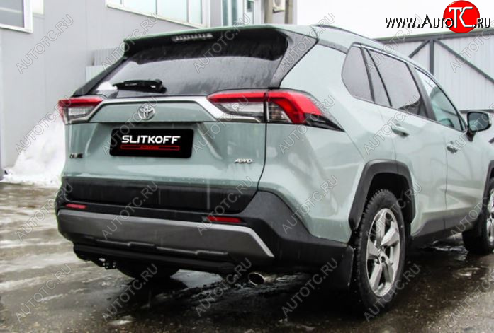 6 999 р. Защита заднего бампера Slitkoff (Ø57 мм)  Toyota RAV4  XA50 (2018-2024) 5 дв. дорестайлинг (Сталь с полимерным покрытием в цвет: черный)  с доставкой в г. Краснодар