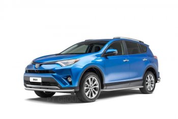 25 899 р. Порожки для ног из трубы Ø51 с алюминиевой площадкой Petroil Tuning Toyota RAV4 XA40 5 дв. дорестайлинг (2012-2015) (Нержавеющая полированная сталь)  с доставкой в г. Краснодар. Увеличить фотографию 2