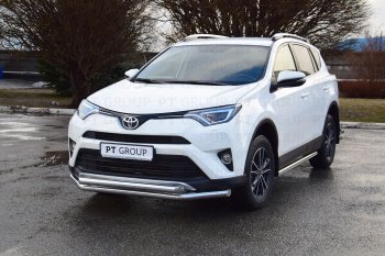 23 799 р. Защита переднего бампера двойная из труб d63/63 мм Petroil Tuning Toyota RAV4 XA40 5 дв. рестайлинг (2015-2019) (Нержавеющая полированная сталь)  с доставкой в г. Краснодар. Увеличить фотографию 2