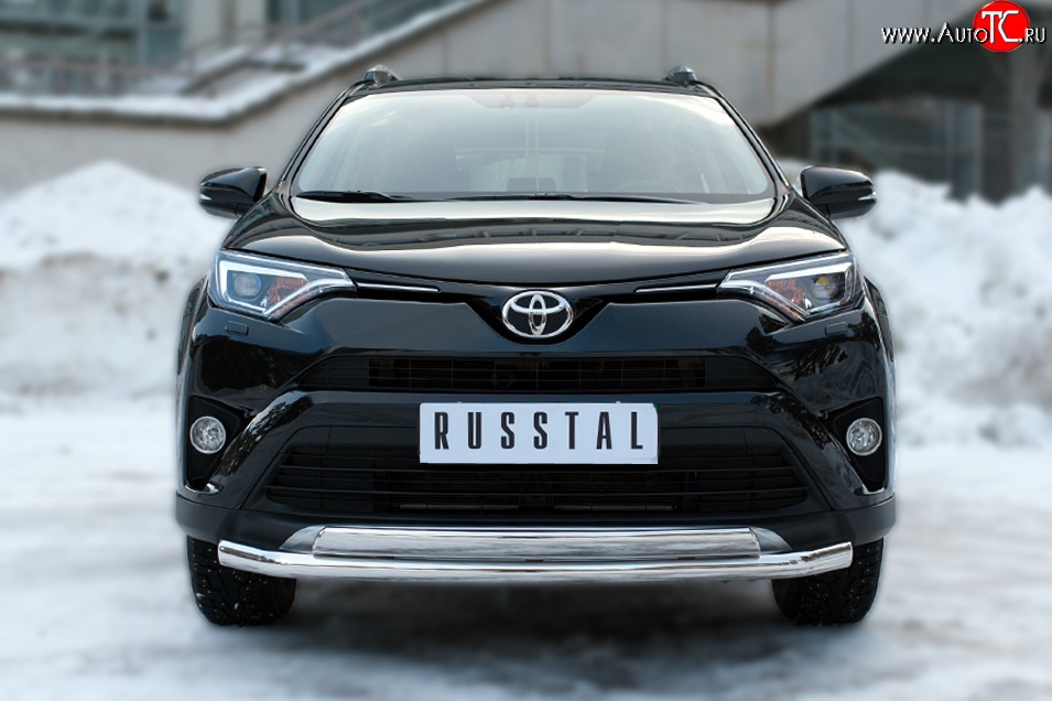 20 349 р. Защита переднего бампера (2 трубыØ75х42 и 63 мм, нержавейка) Russtal Toyota RAV4 XA40 5 дв. рестайлинг (2015-2019)  с доставкой в г. Краснодар