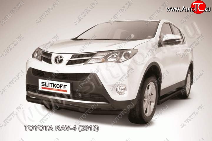 9 599 р. Защита переднего бампер Slitkoff  Toyota RAV4  XA40 (2012-2015) 5 дв. дорестайлинг (Цвет: серебристый)  с доставкой в г. Краснодар