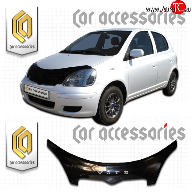 2 599 р. Дефлектор капота CA-Plastic exclusive  Toyota Vitz  XP10 (1998-2005) хэтчбэк 5 дв., хэтчбэк 5 дв. рестайлинг (Classic черный, Без надписи)  с доставкой в г. Краснодар