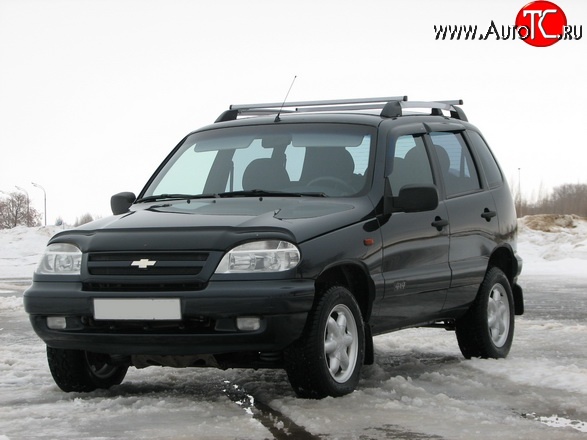 5 299 р. Рейлинги АПС L Chevrolet Niva 2123 дорестайлинг (2002-2008) (Башмак черный, рейлинг серый)  с доставкой в г. Краснодар