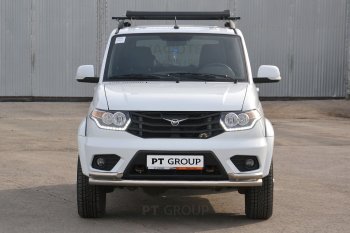 20 999 р. Защита переднего бампера двойная с углами из труб d63/51 мм Petroil Tuning Уаз Патриот 23632 1 рестайлинг пикап (2014-2016) (Нержавеющая полированная сталь)  с доставкой в г. Краснодар. Увеличить фотографию 3