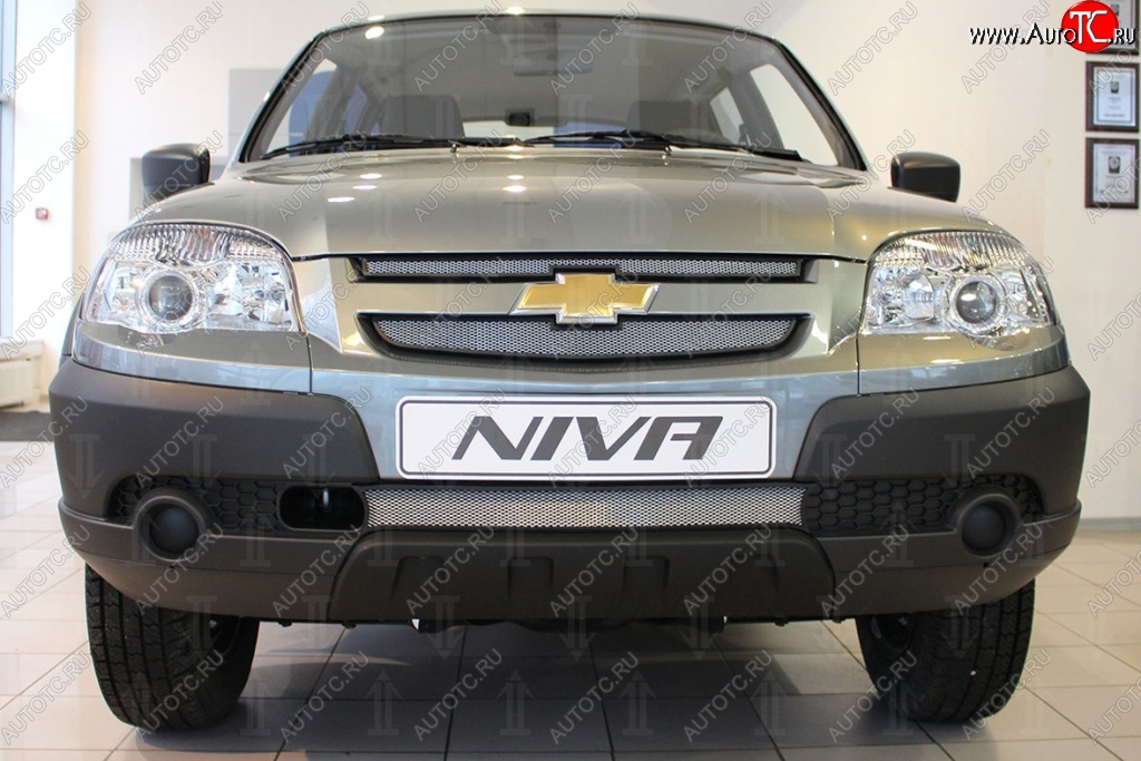 2 279 р. Защитная сетка на бампер Russtal (хром, 3 части)  Chevrolet Niva  2123 (2002-2008), Лада 2123 (Нива Шевроле) (2002-2008)  с доставкой в г. Краснодар