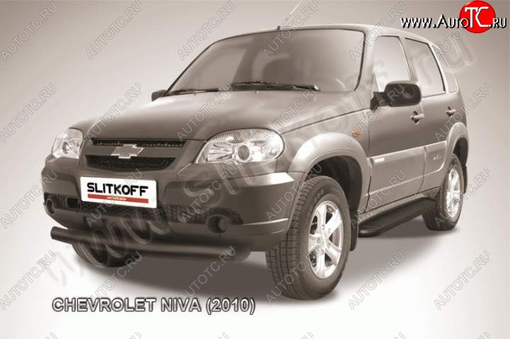 9 799 р. Защита переднего бампера Slitkoff (d76, черная)  Chevrolet Niva  2123 (2009-2020), Лада 2123 (Нива Шевроле) (2009-2021) (Цвет: серебристый)  с доставкой в г. Краснодар