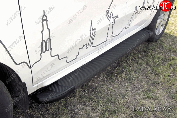 19 449 р. Алюминиевые пороги для ног Slitkoff (Optima)  Лада XRAY (2016-2022) (Чёрные)  с доставкой в г. Краснодар