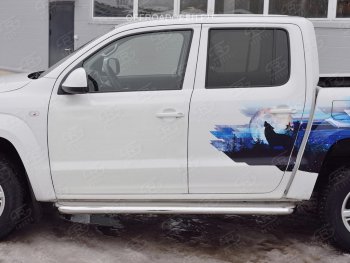 43 999 р. Порожки для ног (Ø63 мм) SLITKOFF  Volkswagen Amarok (2016-2022) рестайлинг (Лист нержавейка, профиль нержавейка)  с доставкой в г. Краснодар. Увеличить фотографию 2