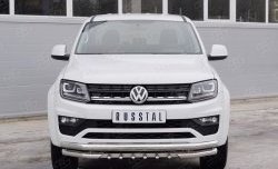 Защита переднего бампера (2 трубы Ø63 мм с клыками, нержавейка) SLITKOFF Volkswagen Amarok рестайлинг (2016-2022)