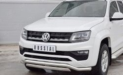 22 949 р. Защита переднего бампера (2 трубы Ø63 и 75х42 мм, нержавейка) Russtal Volkswagen Amarok рестайлинг (2016-2022)  с доставкой в г. Краснодар. Увеличить фотографию 3