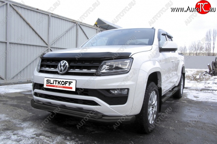 14 999 р. Защита переднего бампер Slitkoff Volkswagen Amarok рестайлинг (2016-2022) (Цвет: серебристый)  с доставкой в г. Краснодар