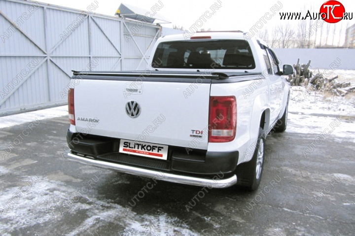 22 499 р. Защита заднего бампера из трубы диаметром 76 мм Slitkoff Volkswagen Amarok рестайлинг (2016-2022) (Цвет: нержавеющая полированная сталь)  с доставкой в г. Краснодар