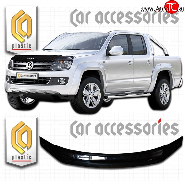 2 079 р. Дефлектор капота CA Plastic (черный)  Volkswagen Amarok (2009-2016) дорестайлинг (Classic черный, Без надписи)  с доставкой в г. Краснодар