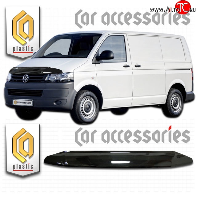 2 079 р. Дефлектор капота CA Plastic  Volkswagen Caravelle  T5 (2009-2015) рестайлинг (Classic черный, Без надписи)  с доставкой в г. Краснодар