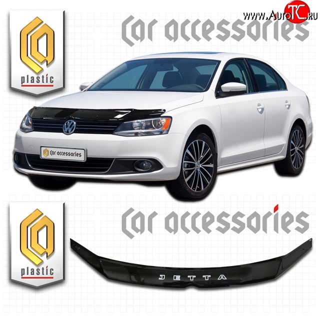 1 999 р. Дефлектор капота CA Plastic  Volkswagen Jetta  A6 (2011-2015) седан дорестайлинг (Classic черный, Без надписи)  с доставкой в г. Краснодар