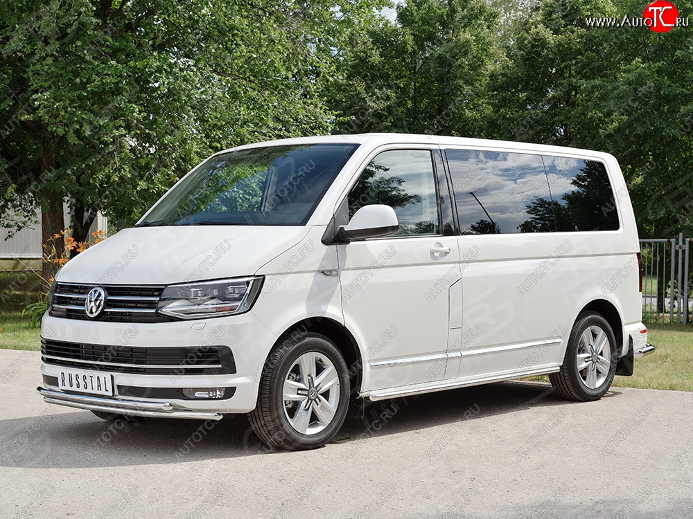 21 699 р. Защита переднего бампера (2 трубыØ42 мм, нержавейка) SLITKOFF Volkswagen Caravelle T6 дорестайлинг (2015-2019)  с доставкой в г. Краснодар