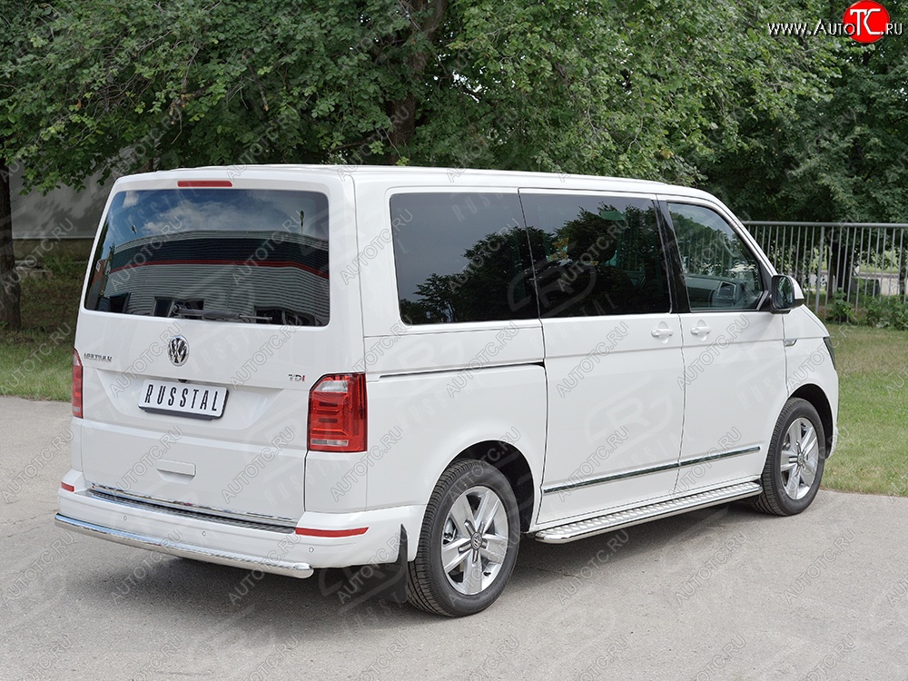 17 499 р. Защита заднего бампера (Ø63 мм, нержавейка, короткая база) SLITKOFF  Volkswagen Caravelle  T6 - Transporter  T6  с доставкой в г. Краснодар