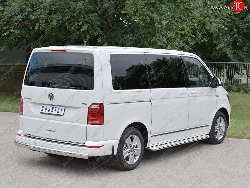 16 699 р. Защита заднего бампера (Ø75x42 мм, нержавейка, короткая база) Russtal Volkswagen Multivan T6 дорестайлинг (2016-2019)  с доставкой в г. Краснодар