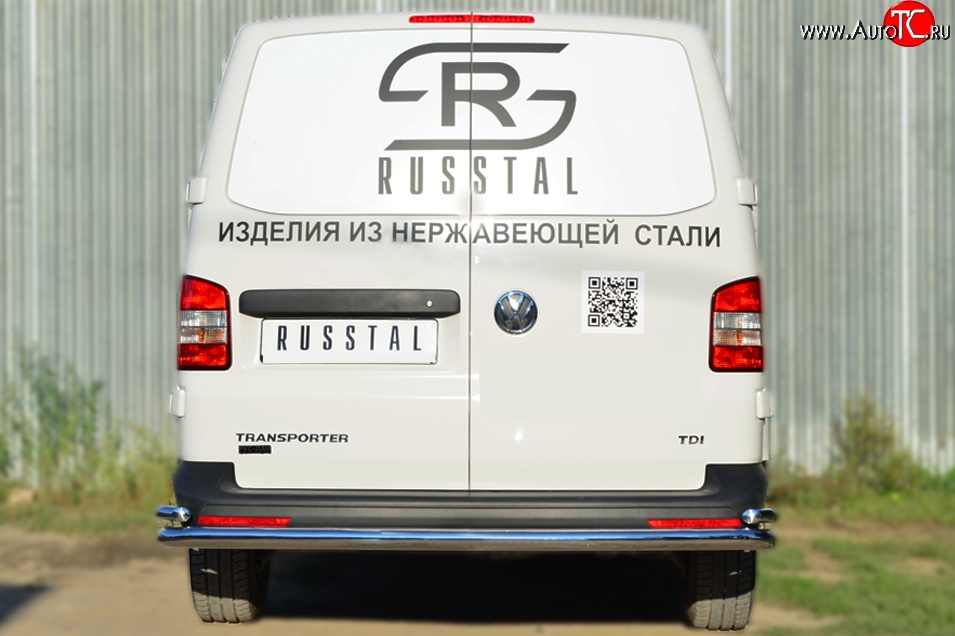 21 349 р. Защита заднего бампера (Ø63 и 42 мм с уголками, нержавейка) SLITKOFF Volkswagen Transporter T5 рестайлинг (2009-2015)  с доставкой в г. Краснодар