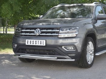 21 749 р. Защита переднего бампера (2 трубы Ø42 мм, нержавейка) SLITKOFF Volkswagen Teramont CA1 дорестайлинг (2016-2020)  с доставкой в г. Краснодар. Увеличить фотографию 4