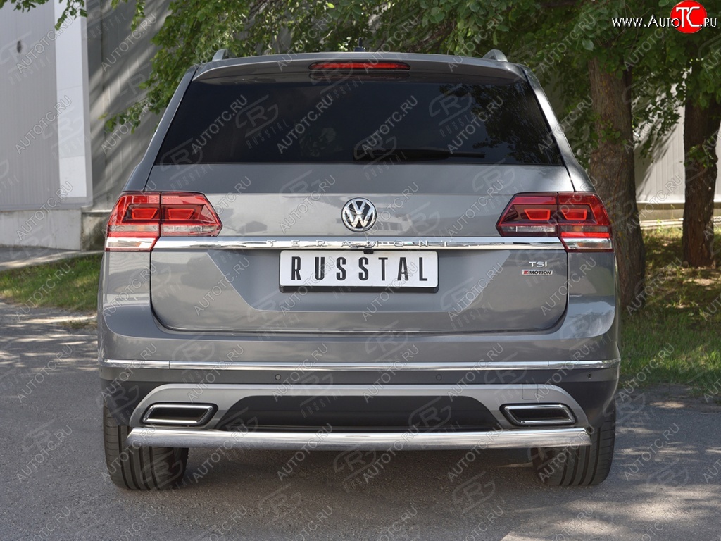 10 649 р. Защита заднего бампера (Ø75х42 мм, нержавейка) Russtal  Volkswagen Teramont  CA1 (2016-2020) дорестайлинг  с доставкой в г. Краснодар