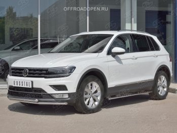 Защита переднего бампера (2 трубы Ø42 мм, нержавейка, NOT OFF ROAD) SLITKOFF Volkswagen Tiguan Mk2 дорестайлинг (2016-2020)