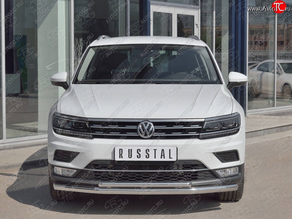 20 849 р. Защита переднего бампера (2 трубы Ø63 и 75х42 мм, нержавейка) Russtal Volkswagen Tiguan Mk2 дорестайлинг (2016-2020)  с доставкой в г. Краснодар