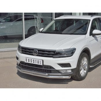 22 549 р. Защита переднего бампера (2 трубы Ø63 и 42 мм, нержавейка) SLITKOFF Volkswagen Tiguan Mk2 дорестайлинг (2016-2020)  с доставкой в г. Краснодар. Увеличить фотографию 2