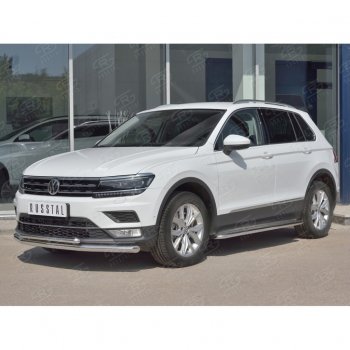 22 549 р. Защита переднего бампера (2 трубы Ø63 и 42 мм, нержавейка) SLITKOFF Volkswagen Tiguan Mk2 дорестайлинг (2016-2020)  с доставкой в г. Краснодар. Увеличить фотографию 3