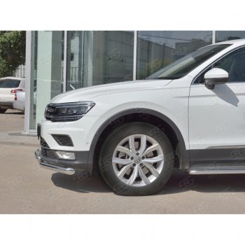 22 549 р. Защита переднего бампера (2 трубы Ø63 и 42 мм, нержавейка) SLITKOFF Volkswagen Tiguan Mk2 дорестайлинг (2016-2020)  с доставкой в г. Краснодар. Увеличить фотографию 4