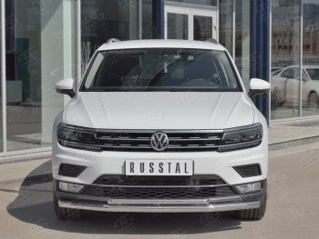 Защита переднего бампера (2 трубы Ø63 и 42 мм, нержавейка) SLITKOFF Volkswagen Tiguan Mk2 дорестайлинг (2016-2020)