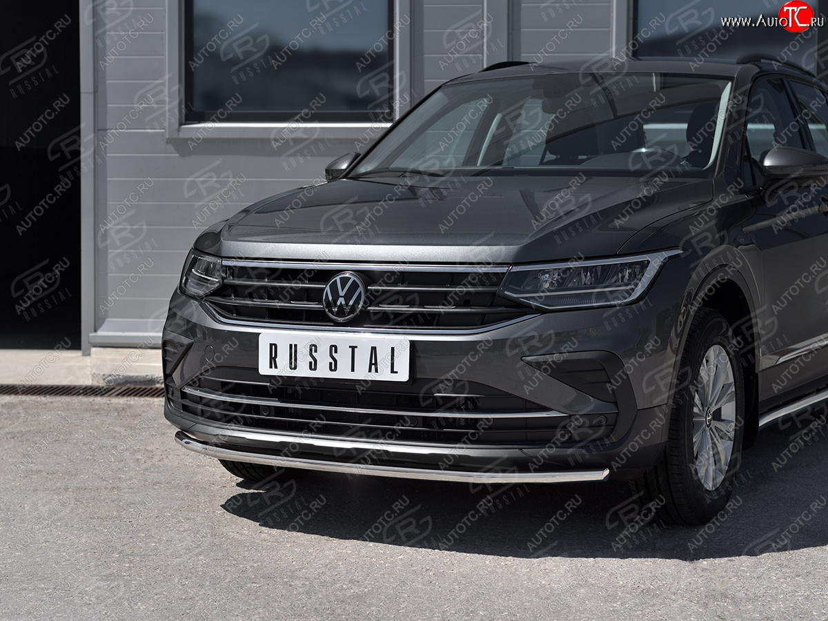 17 399 р. Защита переднего бампера (Ø42 мм нержавейка, NOT R-LINE) SLITKOFF Volkswagen Tiguan Mk2 рестайлинг (2020-2022) (полированная нержавейка)  с доставкой в г. Краснодар