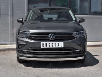 18 699 р. Защита переднего бампера (Ø63 мм, нержавейка, NOT R-LINE) SLITKOFF  Volkswagen Tiguan  Mk2 (2020-2022) рестайлинг  с доставкой в г. Краснодар. Увеличить фотографию 2