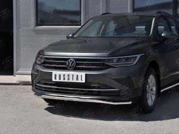 17 999 р. Защита переднего бампера (Ø42 мм волна, нержавейка, NOT R-LINE) SLITKOFF  Volkswagen Tiguan  Mk2 (2020-2022) рестайлинг  с доставкой в г. Краснодар. Увеличить фотографию 3