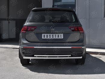 17 999 р. Защита заднего бампера (Ø63 и 42 мм, нержавейка, NOT R-LINE) SLITKOFF  Volkswagen Tiguan  Mk2 (2020-2022) рестайлинг  с доставкой в г. Краснодар. Увеличить фотографию 2