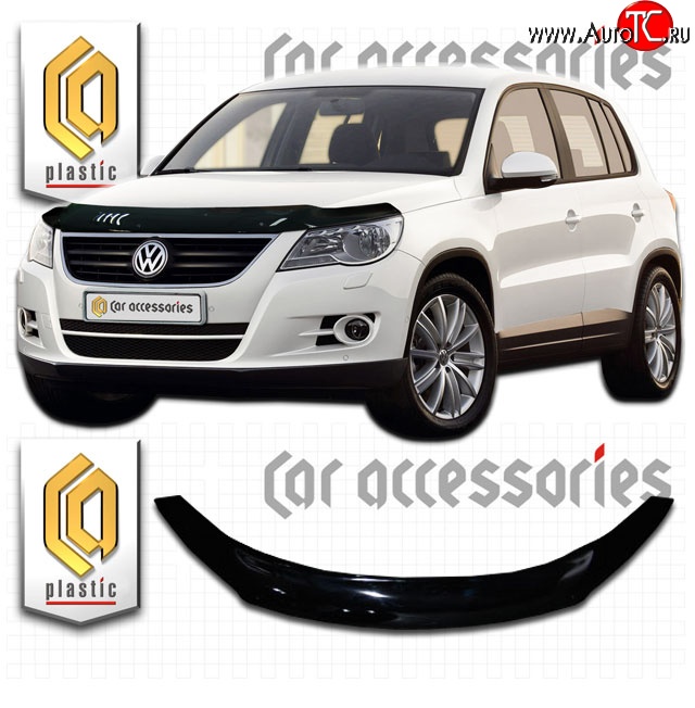 2 199 р. Дефлектор капота CA Plastic  Volkswagen Tiguan  NF (2006-2011) дорестайлинг (Classic черный, Без надписи)  с доставкой в г. Краснодар