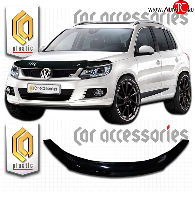 2 199 р. Дефлектор капота CA Plastic  Volkswagen Tiguan  NF (2011-2017) рестайлинг (Classic черный, Без надписи)  с доставкой в г. Краснодар