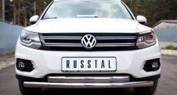 Двойная защита переднего бампера из труб диаметром по 63 мм (Track & Field) SLITKOFF Volkswagen Tiguan NF рестайлинг (2011-2017)