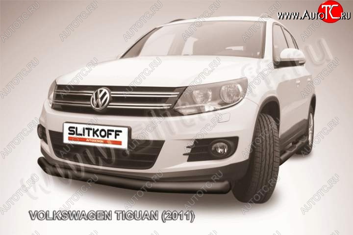 7 899 р. Защита переднего бампер Slitkoff  Volkswagen Tiguan  NF (2011-2017) рестайлинг (Цвет: серебристый)  с доставкой в г. Краснодар