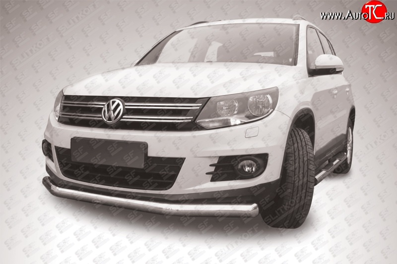 14 449 р. Одинарная защита переднего бампера диаметром 76 мм Slitkoff  Volkswagen Tiguan  NF (2011-2017) рестайлинг (Цвет: нержавеющая полированная сталь)  с доставкой в г. Краснодар