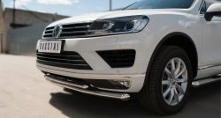 28 999 р. Защита переднего бампера (2 трубыØ63 и 42 мм, нержавейка) SLITKOFF  Volkswagen Touareg  NF (2014-2018) рестайлинг  с доставкой в г. Краснодар. Увеличить фотографию 2