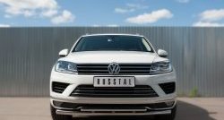 26 099 р. Защита переднего бампера (2 трубыØ63 и 42 мм, нержавейка) SLITKOFF Volkswagen Touareg NF рестайлинг (2014-2018)  с доставкой в г. Краснодар. Увеличить фотографию 1