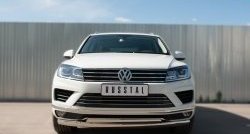 27 999 р. Защита переднего бампера (2 трубыØ75х42 мм, нержавейка) Russtal Volkswagen Touareg NF рестайлинг (2014-2018)  с доставкой в г. Краснодар. Увеличить фотографию 1